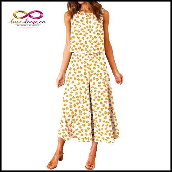 Summer 2 Piece Outfit Set Crop Top Wide Leg Pants Jumpsuit